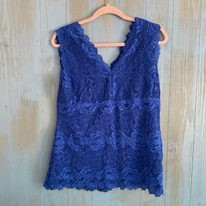 I.N.C. BLUE LACE LINED TOP BLOUSE DOUBLE VEE NECK SZ 1X